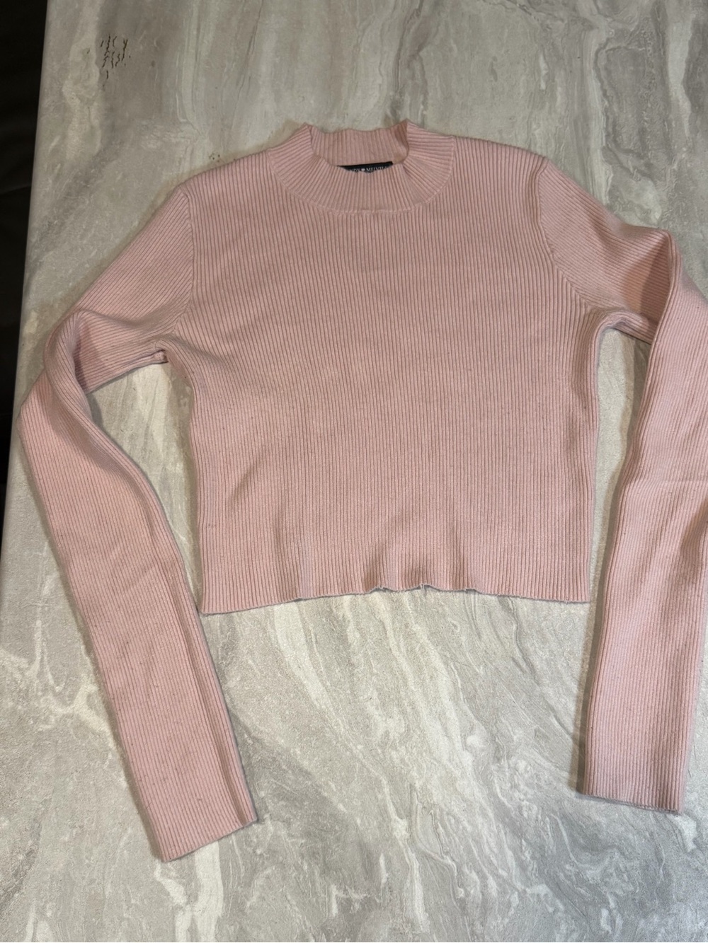 Brandy Melville Light Pink Ribbed Long Sleeve Crop Top